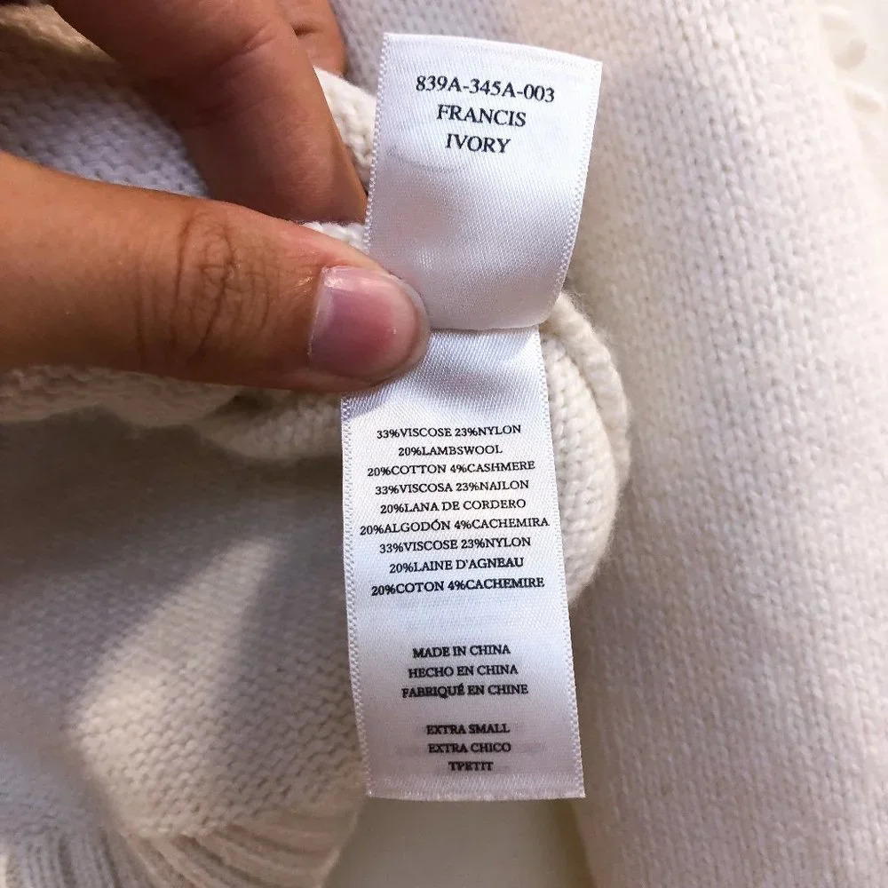 NEW Rails Francis Knit Lace Crew Neck Wool Cashmere Sweater in Ivory Women's XS - Picture 6 of 6